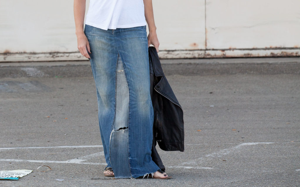 Maxi jean skirt made from two pairs of jeans