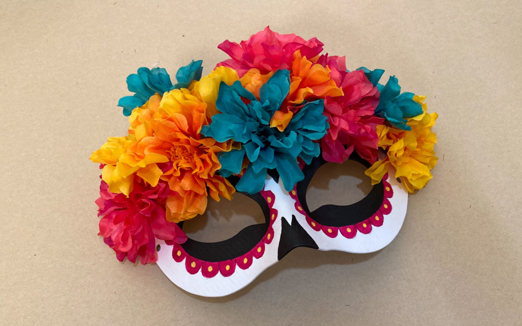 Dia de los Muertos Mask adding flowers