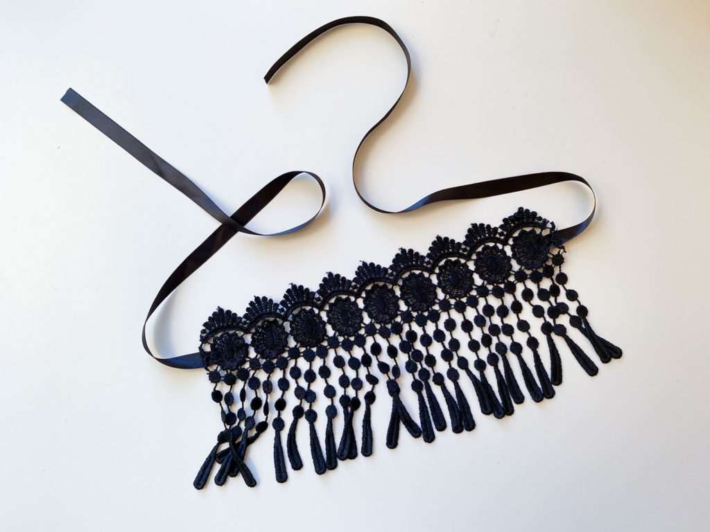 DIY lace choker with fringe finished